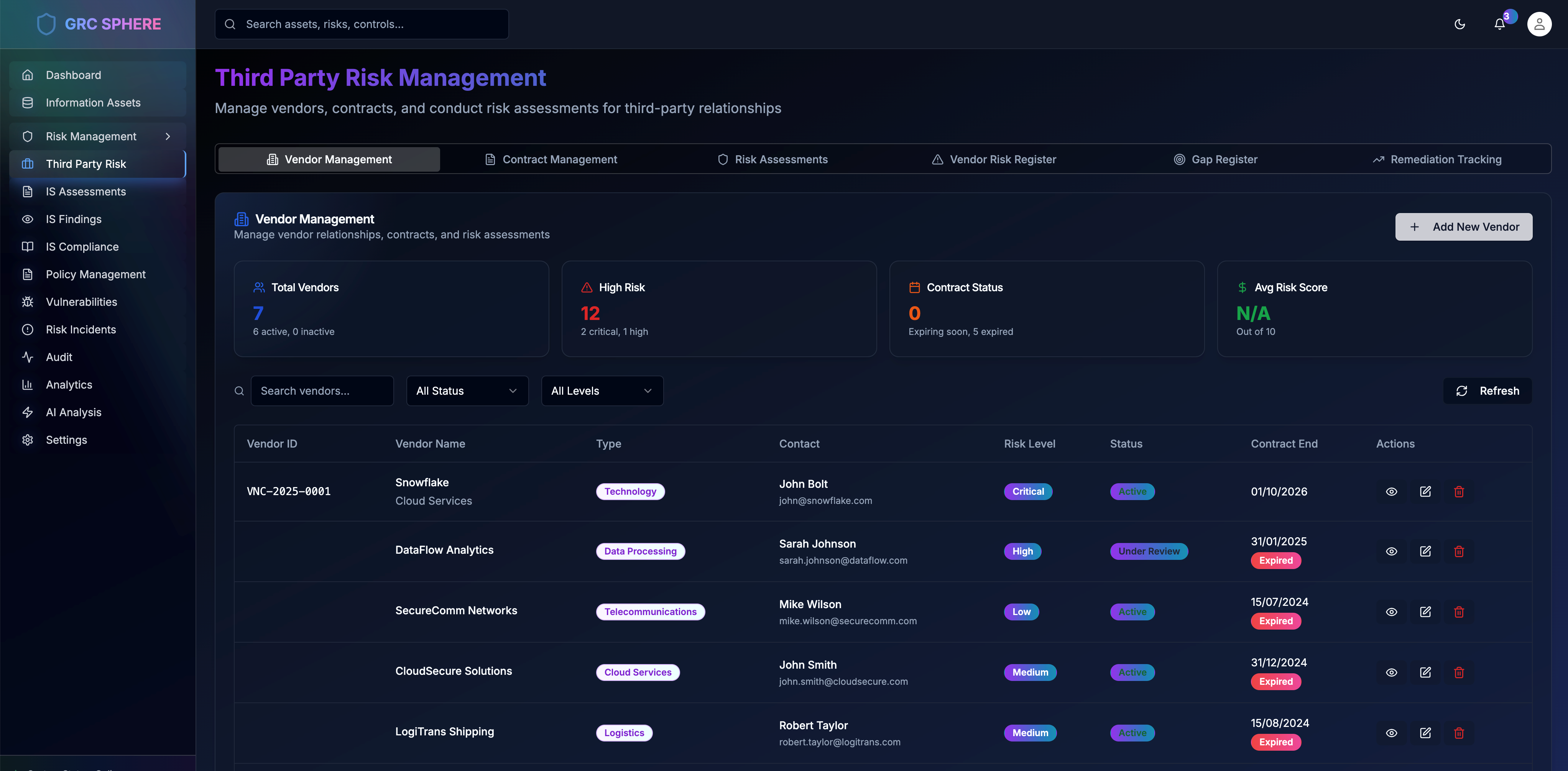 Third-Party Risk Management (TPRM) preview screenshot