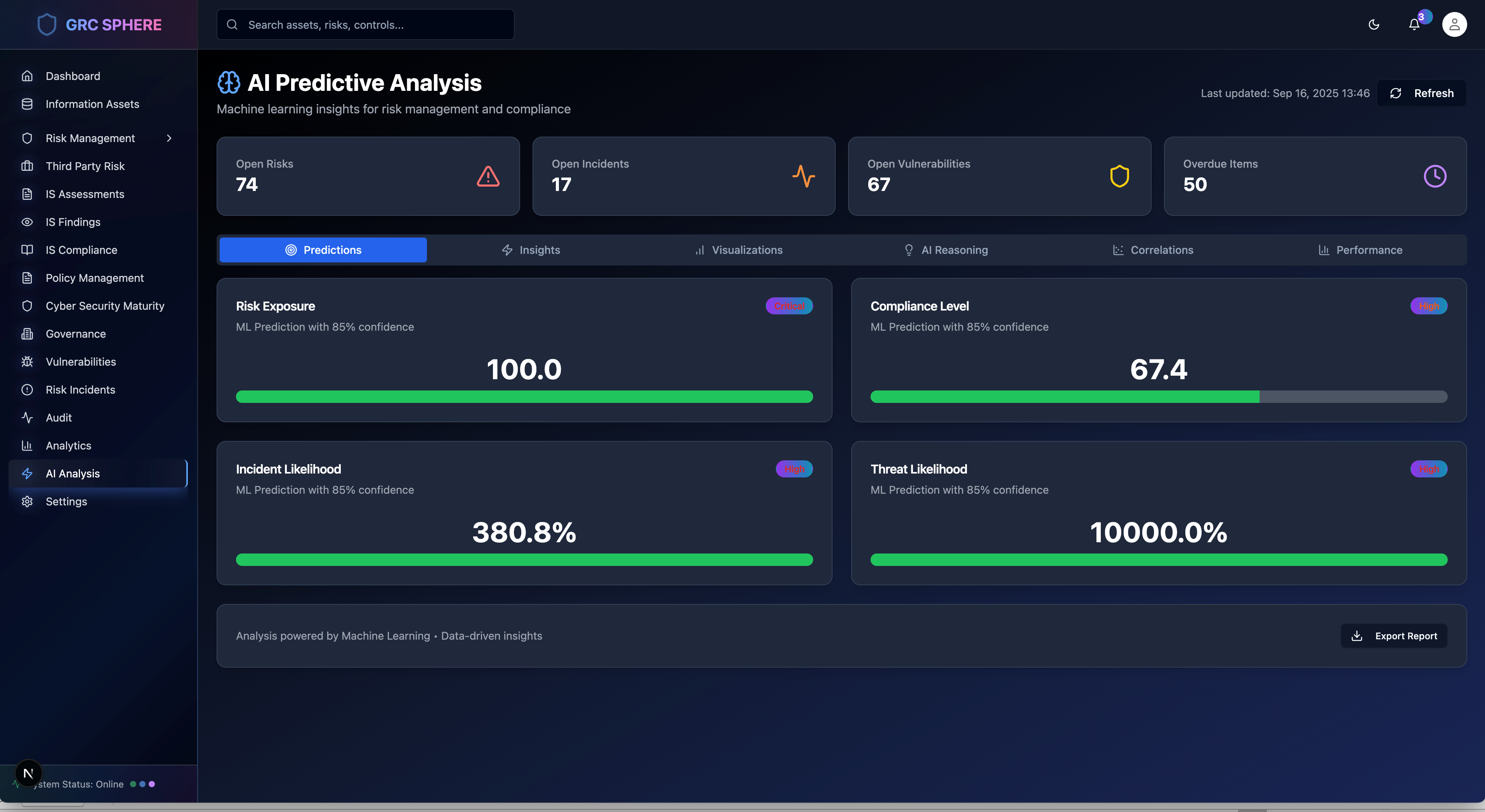 AI Predictive Analysis & GRC Assistant preview screenshot